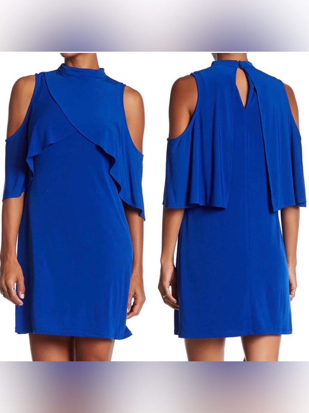 London Times Tulip Overlay Cold Shoulder Dress